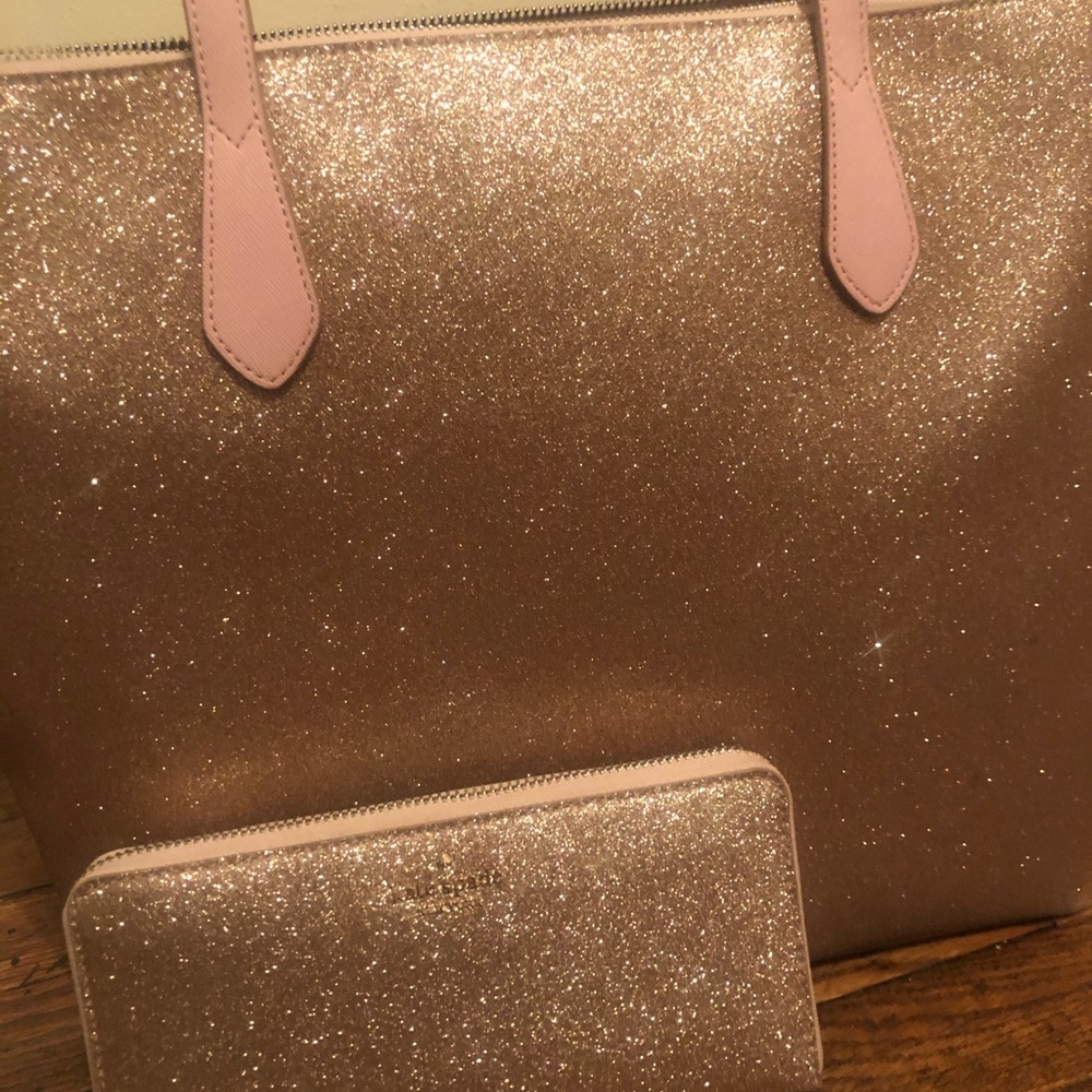 Kate Spade “Joeley” glitter tote and wallet